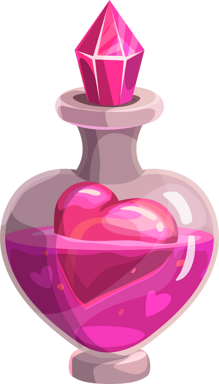 Valentine day, magic love potion in crystal bottle