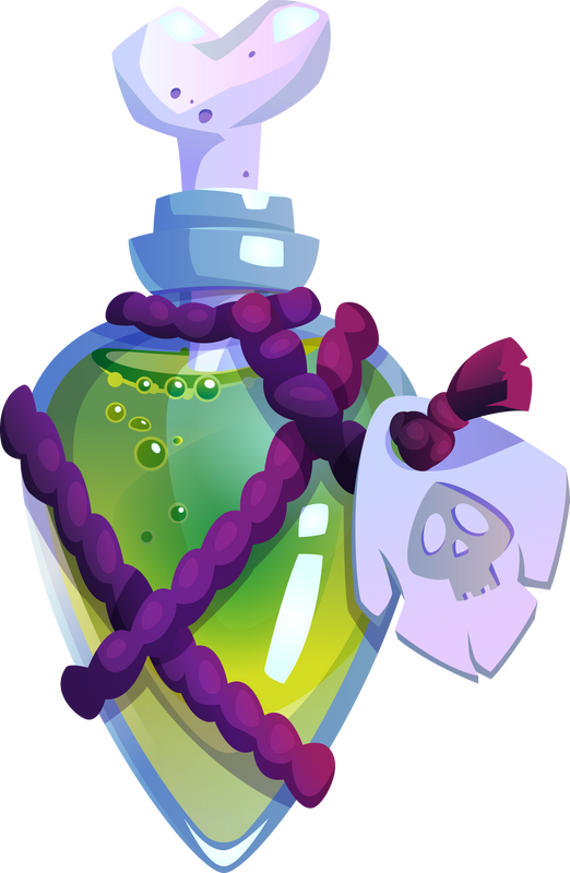 Glass vial with green witch potion elixir